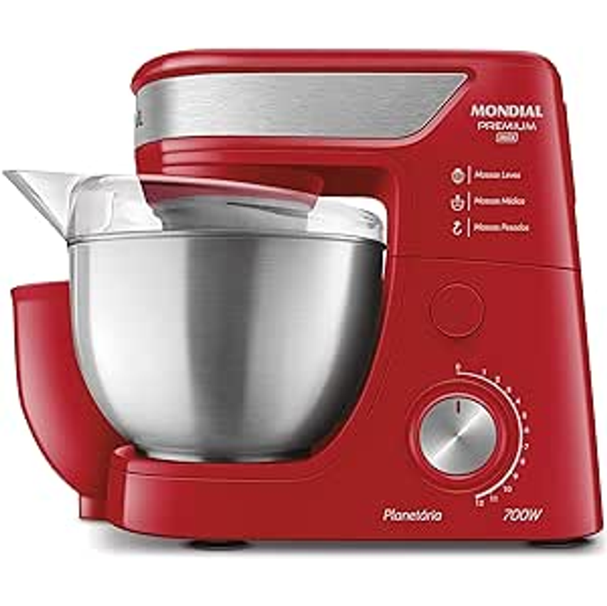 Batedeira Planetária, Mondial, Vermelho/Inox, 700W, 110V - BP-02P-R-TI