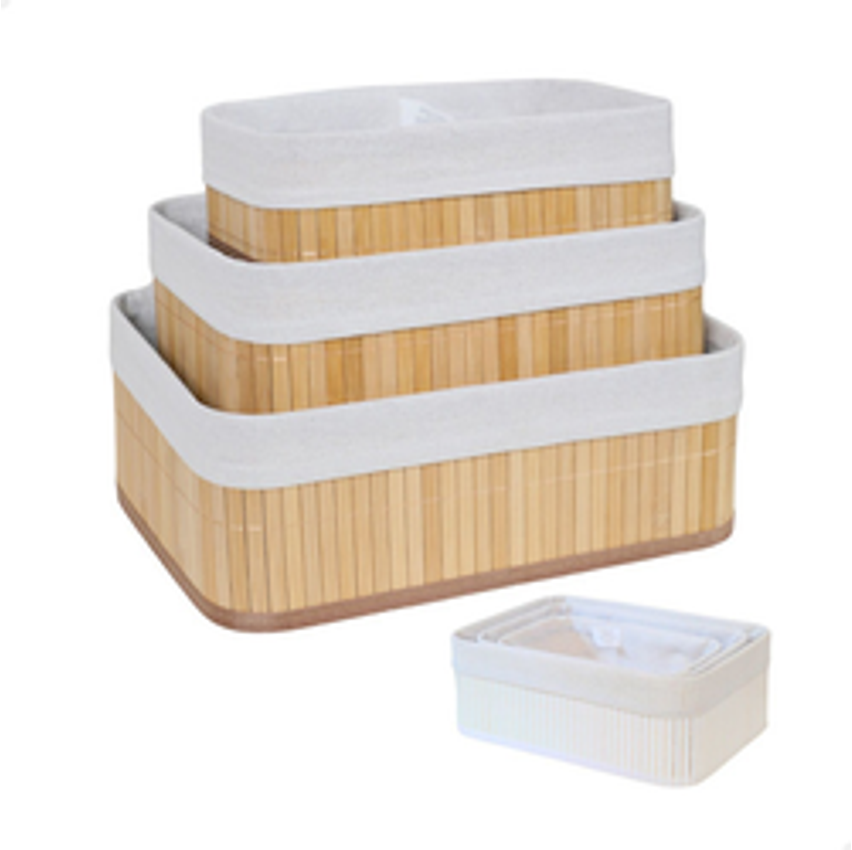 Kit 3 Cestos Organizadores De Bambu Multiuso Com Forro
