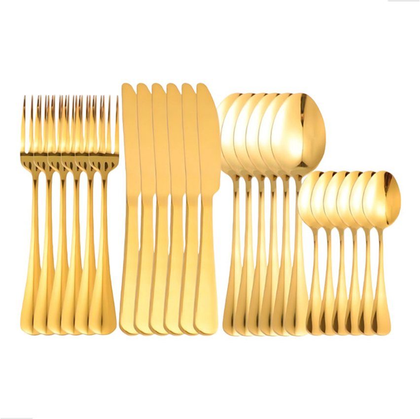 Faqueiro Dourado Inox 24 Talheres Colher Garfo Faca Luxo