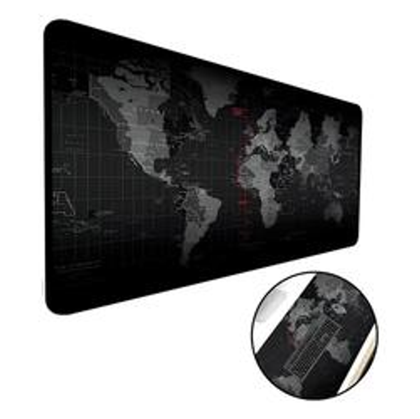 Criarte Mouse Pad Gamer Extra Grande 70x30 Mapa Mundi Preto
