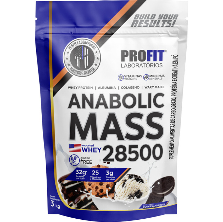 Hipercalórico Anabolic Mass 28500 3kg - Profit Labs Sabor Cookies And Cream