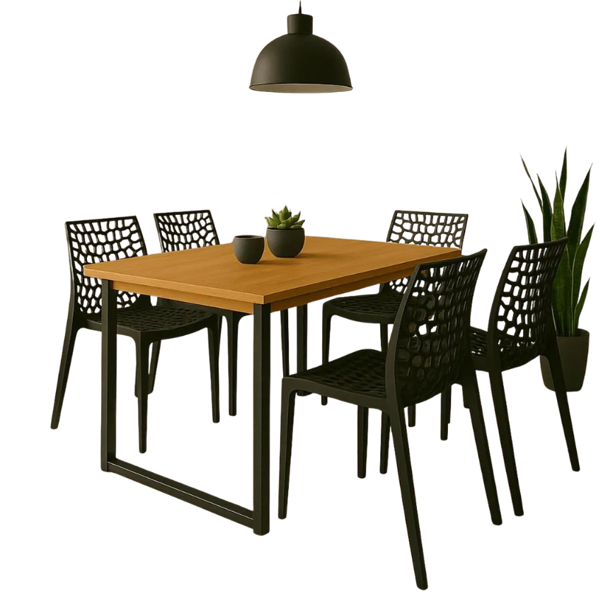 Set Mesa De Jantar 120x90 4 Cadeiras Sofisticado Industrial