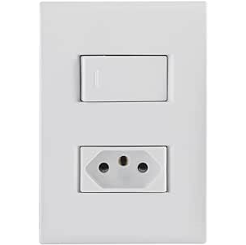 Tramontina Conjunto com 1 Interruptor Simples 10A 250V e 1 Tomada 2P+T 20A 250V 4x2 - Liz Branco