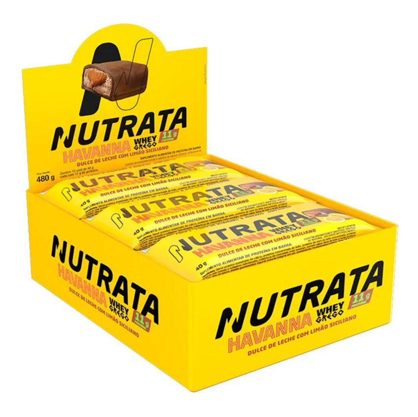 Whey Grego Bar Havanna Caixa 12 Unidades - Nutrata Sabor Doce De Leite Com Limão