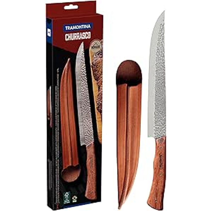 Faca Butcher Tramontina Nômade com Lâmina em Aço Inox e Cabo de Madeira com Bainha de Couro 10"
