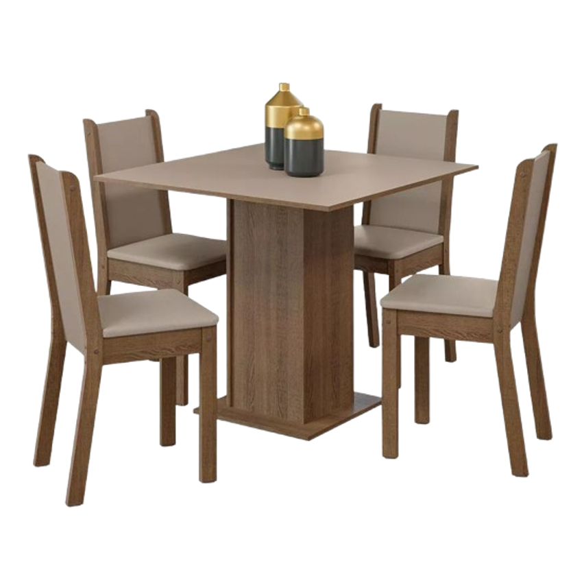 Sala De Jantar Madesa Alana Mesa Tampo De Madeira 4 Cadeiras Cor Rustic/Crema/Pérola MDJA0400217GPER