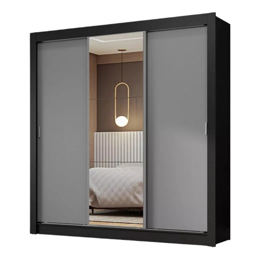 Guarda-roupa Casal 3 Porta Correr C/ Espelho Nobre Madesa Pc Cor Preto/Cinza