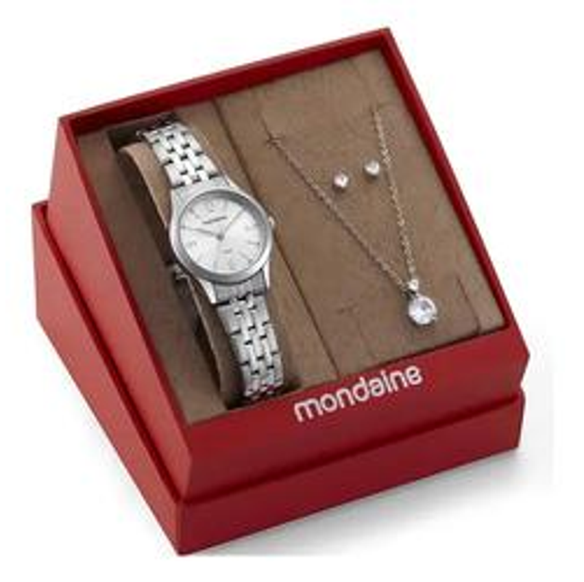 Kit Relógio Mondaine Com Semijoia 32720l0mkne2k1 cor prata