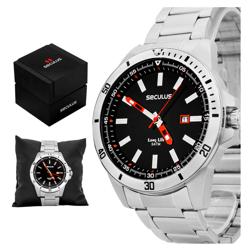 Relógio Seculus Masculino Casual Aço Inoxidável Prata