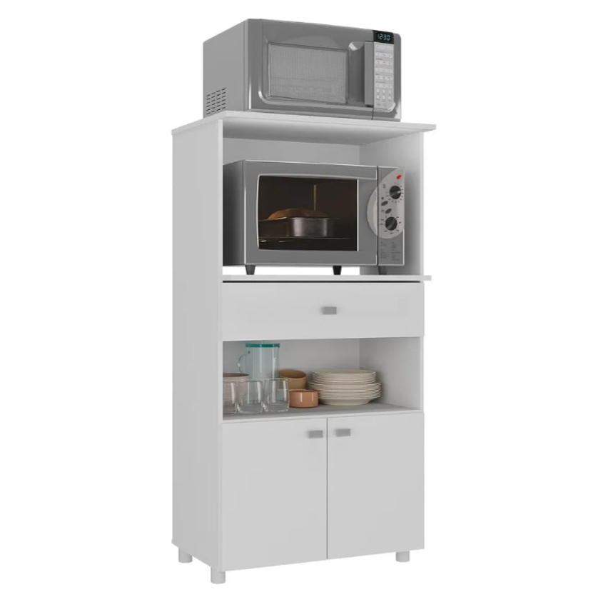 Balcão Multimóveis Multiuso Forno e Microondas Branco REF. 4060G 2 Portas e 1 Gaveta Preto