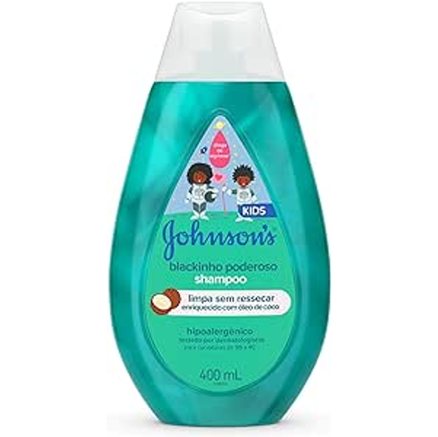 Johnson's Baby Shampoo Infantil Para Cabelos Crespos Blackinho Poderoso, 400ml