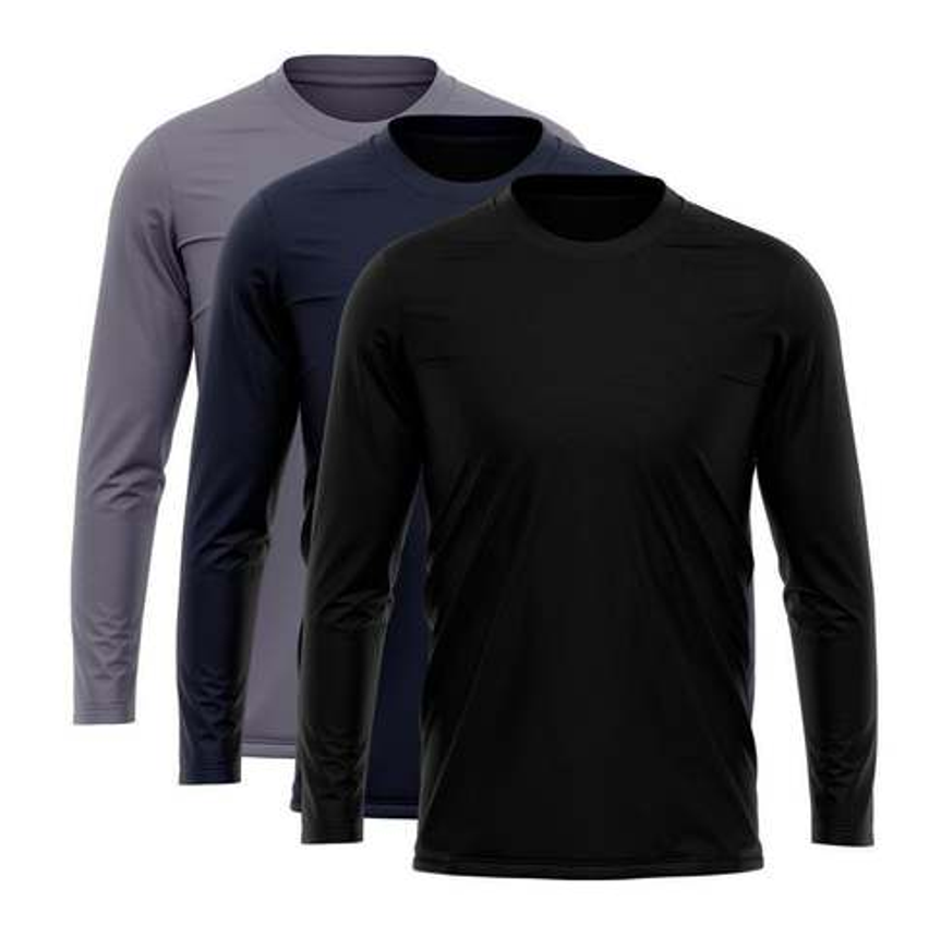Kit 3 Camisetas Via Basic Manga Longa Térmica Dry Uv Proteção Solar Masculina - Diversas Cores