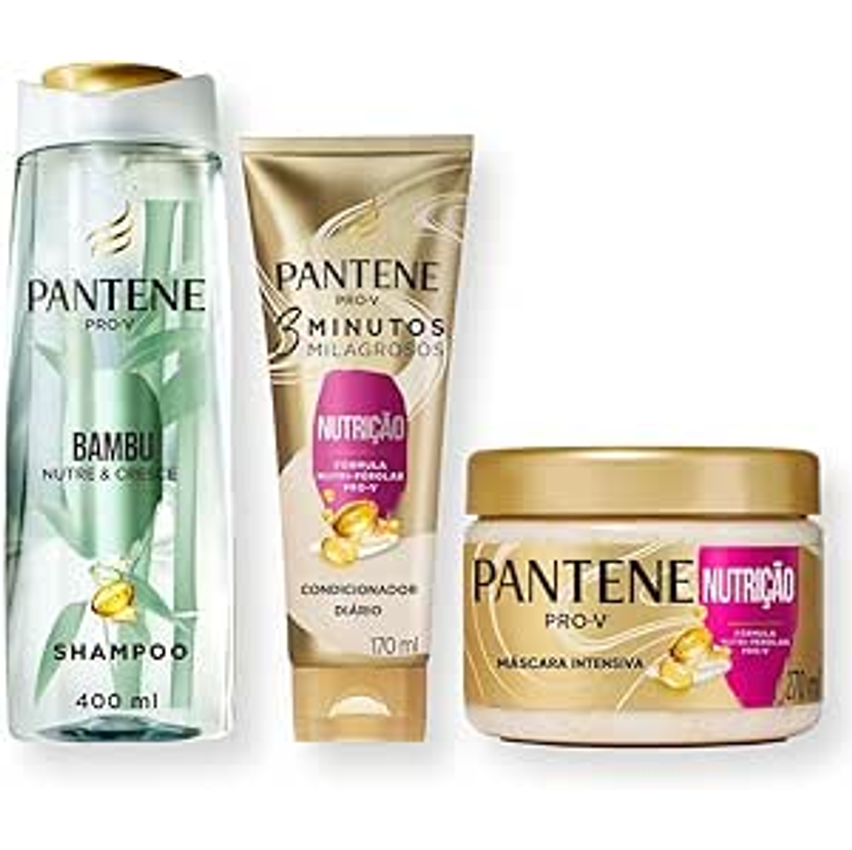 Pantene Kit Nutrição com Shampoo PRO-V Bambu Nutre & Cresce 400ml, Condicionador Diário com Pérolas Pro-Vitaminas 3 Minutos Milagrosos Nutrição 170ml, e Máscara Capilar Intensiva Nutrição 270ml