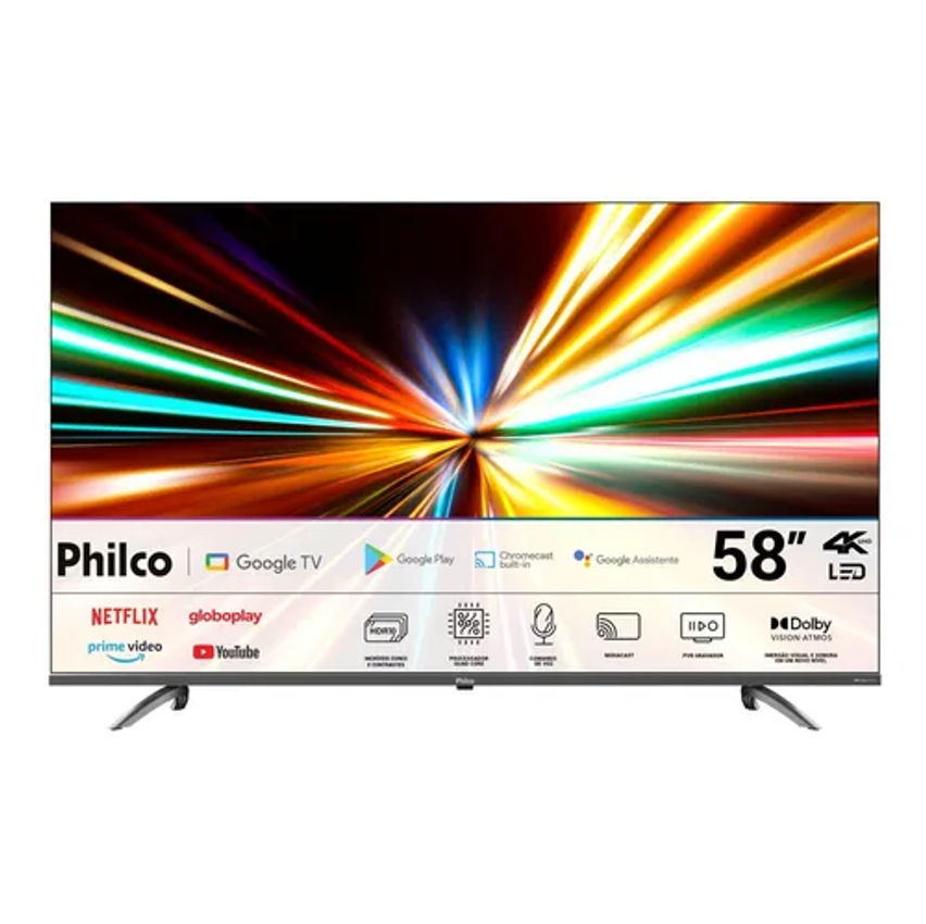 Smart Tv 58'' Philco Led 4k Google Tv Hdr10 P58kga Preto