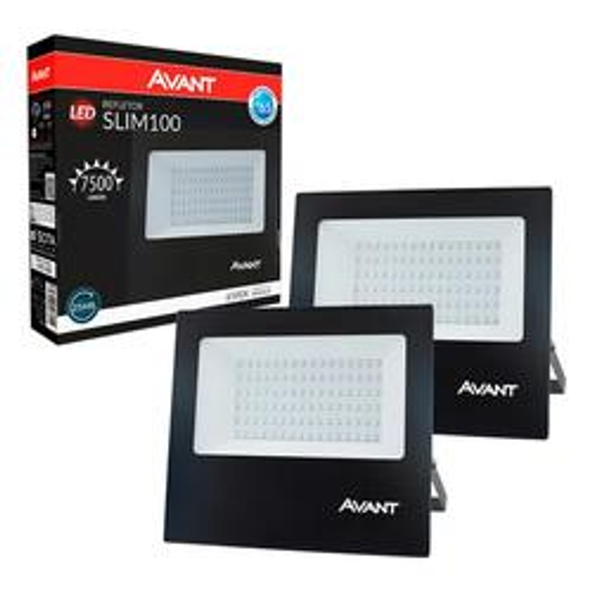 Kit 2 Refletor Avant 100W LED 6500K Branco Frio Externo Ip65 Cor da carcaça Preto