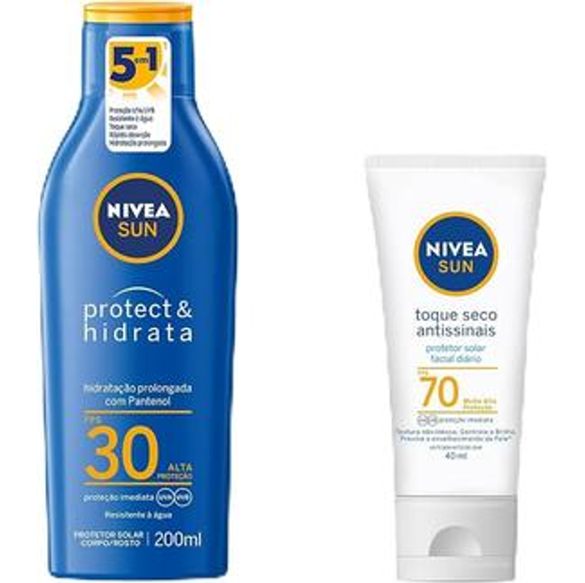 Nivea Sun Protetor Solar Protect & Hidrata Fps 30 200ml + Nivea Sun Protetor Solar Facial Toque Seco Antissinais Fps 70 40ml