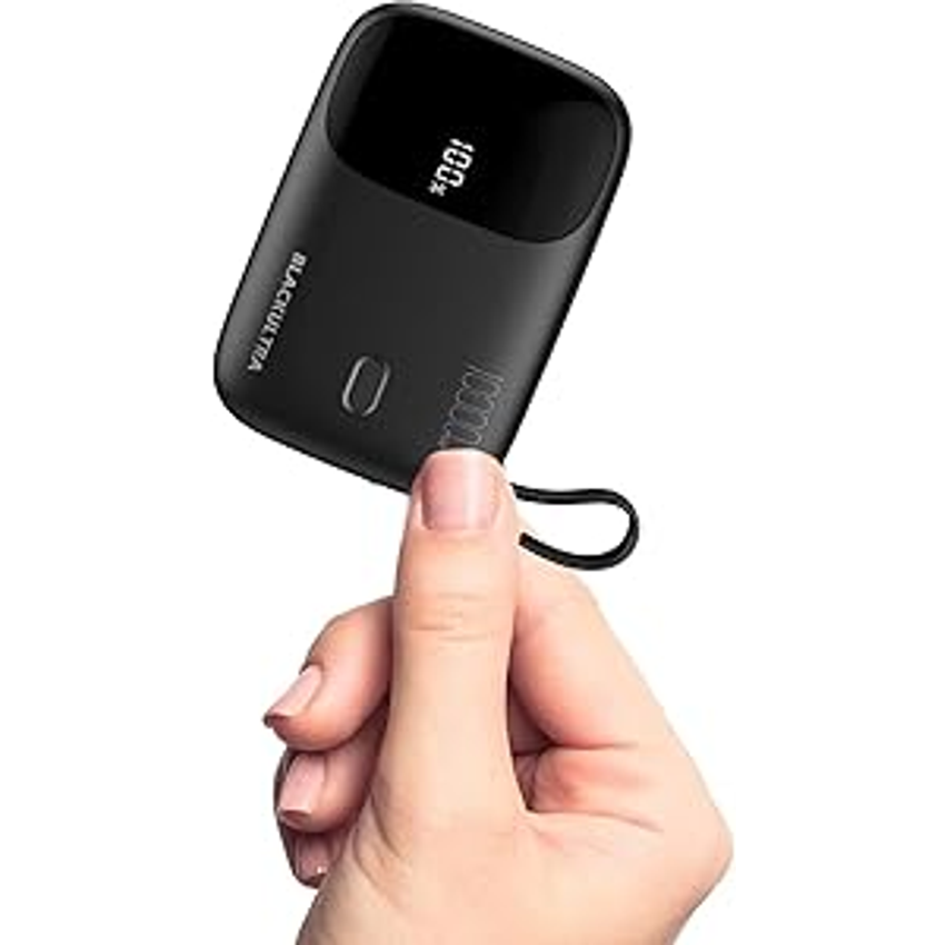 Carregador Portátil 10000mAh com Display LED, Mini Power Bank Rápido 22.5W com PD 3.0 e QC 3.0, USB-C Leve e Compatível com iPhone 16/15/14/13/12/11 e Samsung, Preto