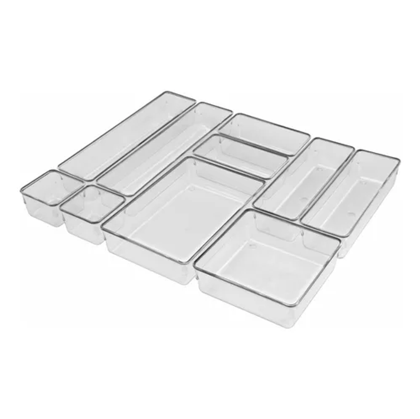 Kit 10 Organizador Modular Gaveta Acrílico Multiuso Cor Transparente