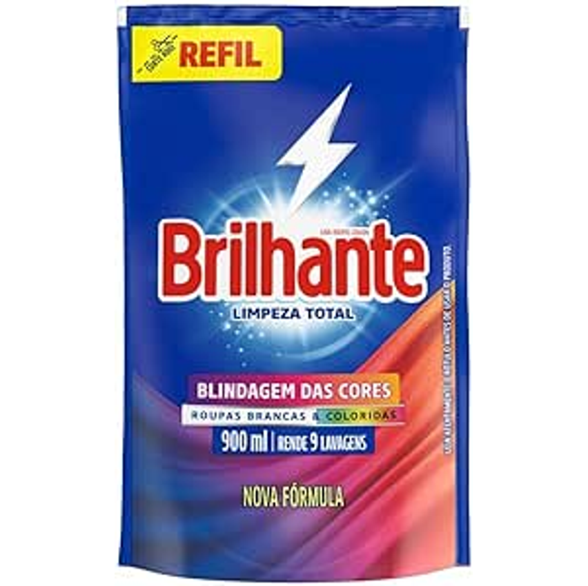 Lava Roupas Líquido Brilhante Limpeza Total 900 ml Refil
