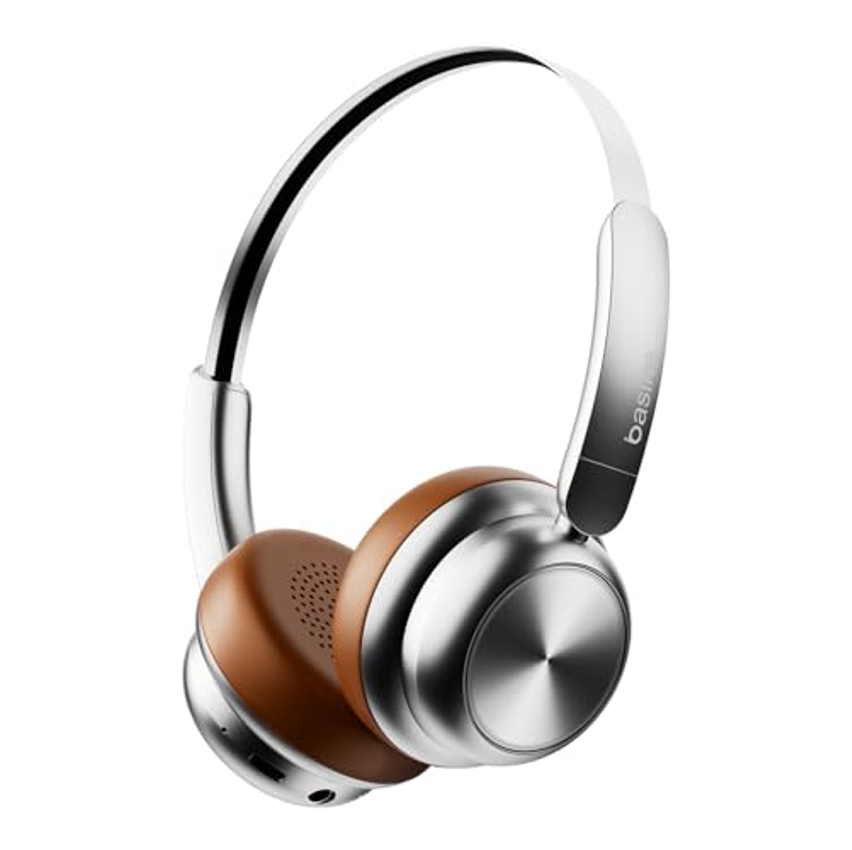 Basike Fone de Ouvido Sem Fio Bluetooth 2025 - Headphones com Microfone, Físico Cancelamento de Ruído, Bateria de 50h, Design Retrô Estiloso - Compatível com iPhone/Android (Marrom)
