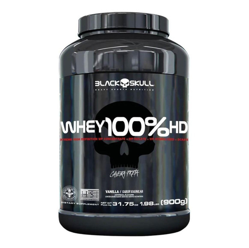 Whey 100% Hd Black Skull Pote 900g Wpc Wpi E Wph Sabor Baunilha