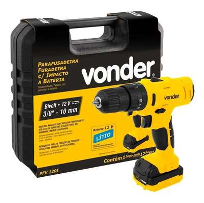 Parafusadeira Furadeira Profissional Led Broca Maleta PFV120 Vonder