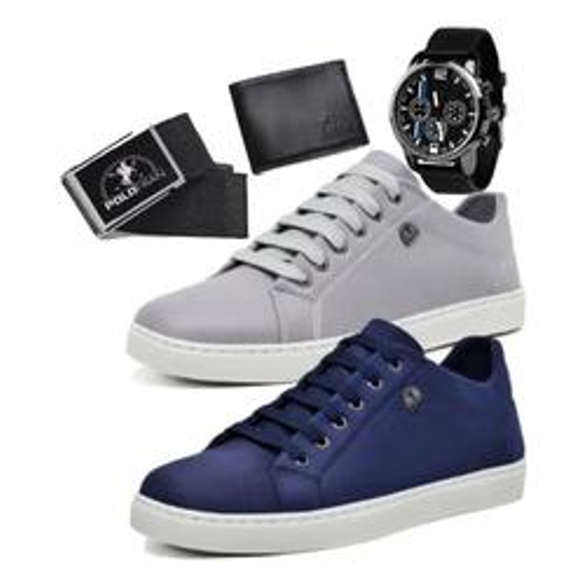 Kit 2 Pares De Tênis Polo Fran Casual Relógio Carteira Cinto