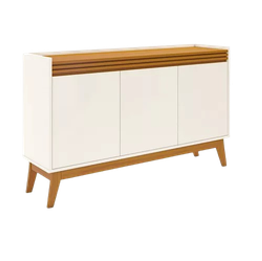 Buffet Aparador 3 Portas Ripado Astúrias 136cm Cor OFF WHITE/ CEDRO