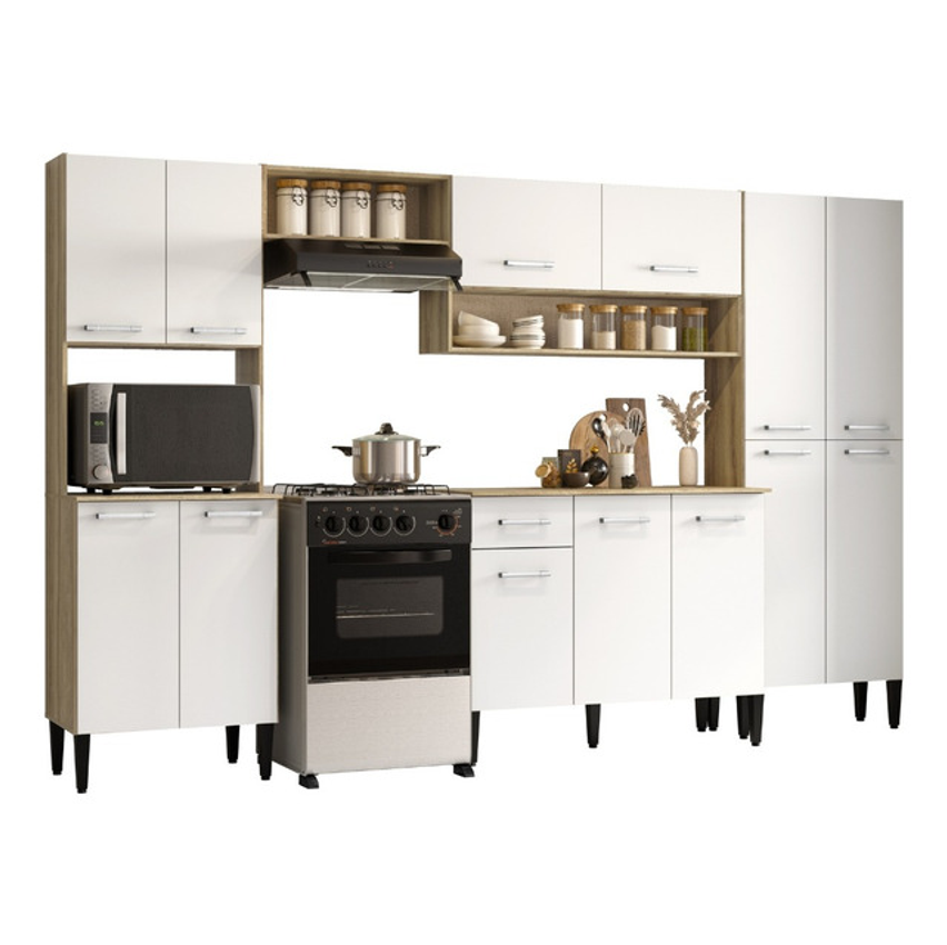 Armário Cozinha Completa Arizona Plus Carv C/ Branco Carraro