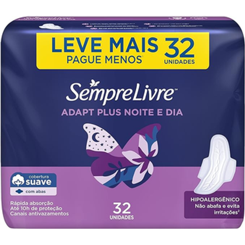Sempre Livre Absorvente Externo Noturno Plus Noite E Dia Suave 32un Embalagem Pode Variar