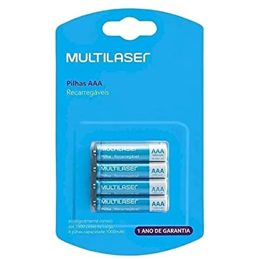 Pilhas Recarregáveis Aaa Multilaser 1000Mah Com 4 Unidades - CB050, Multicor