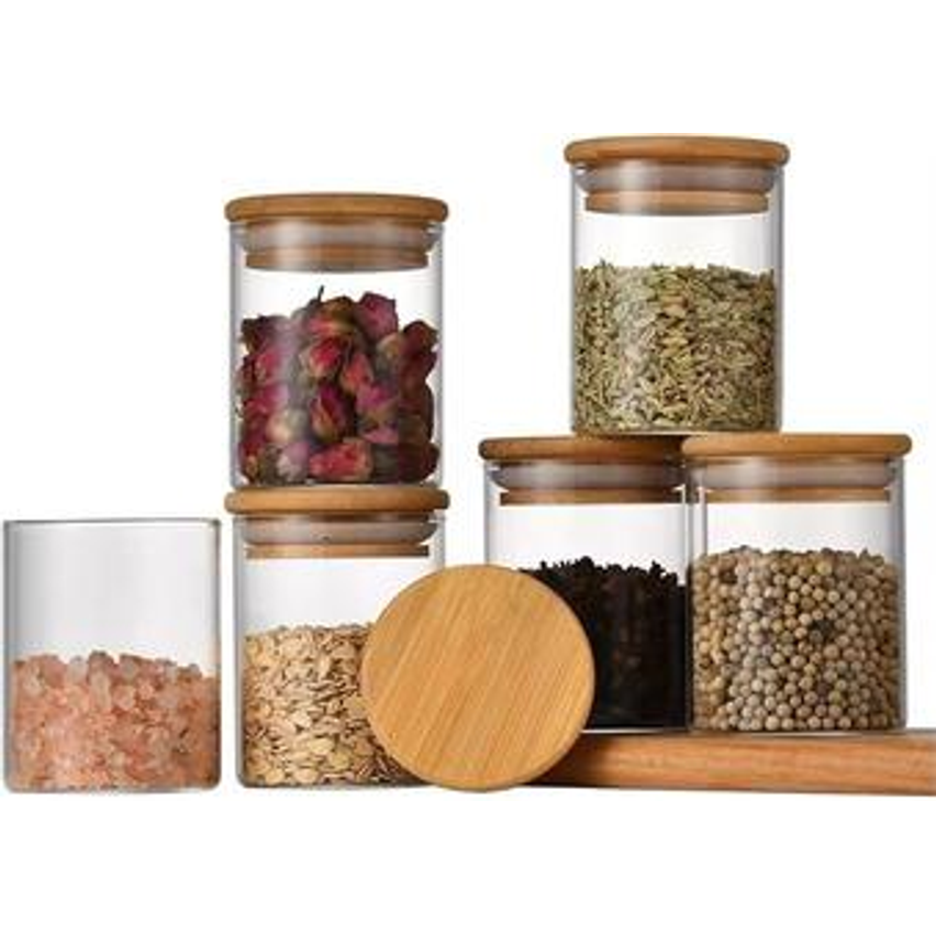 Kit 06 Potes de Mantimentos Herméticos 200ml Pote Redondo de Vidro Premium