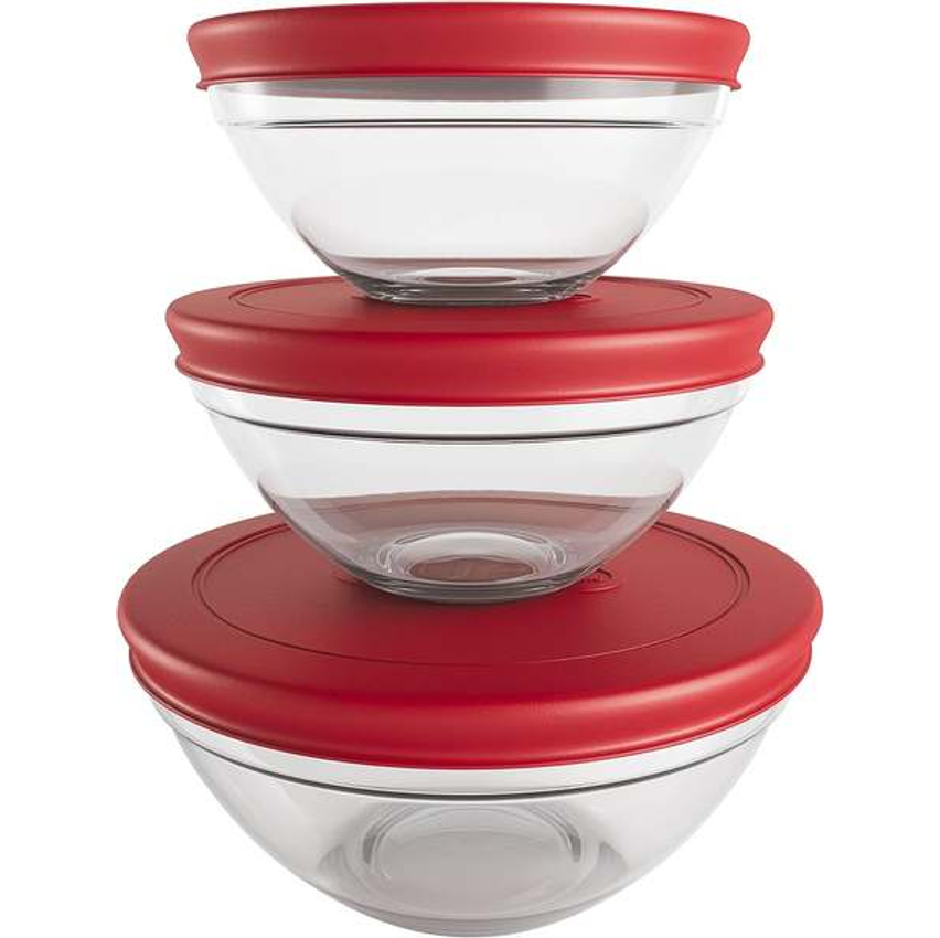 Conjunto Com 3 Potes De Vidro Redondos Com Tampa Plástica Vermelha, Vdr7093-vm, Euro Home