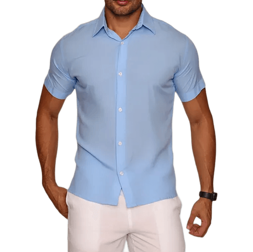 Camisa Lisa Social Basica Manga Curta  Masculina