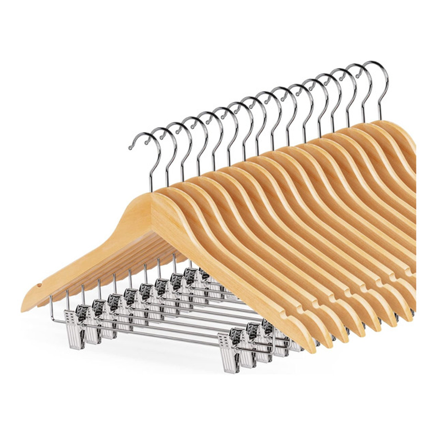 Kit 10 Cabides Com Presilhas Madeira Nobre Marfim Para Saias
