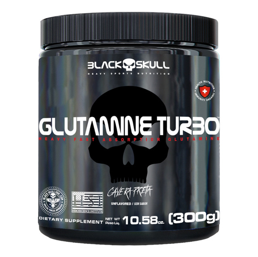 Glutamine Turbo 300g - Black Skull - Caveira Preta Glutamina Sabor Sem Sabor