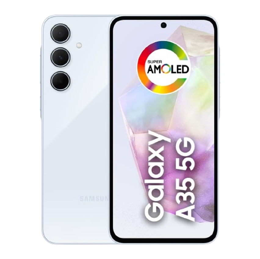 Samsung Galaxy A35 5g, Câmera Tripla Traseira De Até 50mp, Selfie De 13mp, Nightography, Apagador De Objetos, Design Em Vidro E Ip67, Tela Super Amoled De 6.6" 120hz Vision Booster, 128gb - Azul Claro
