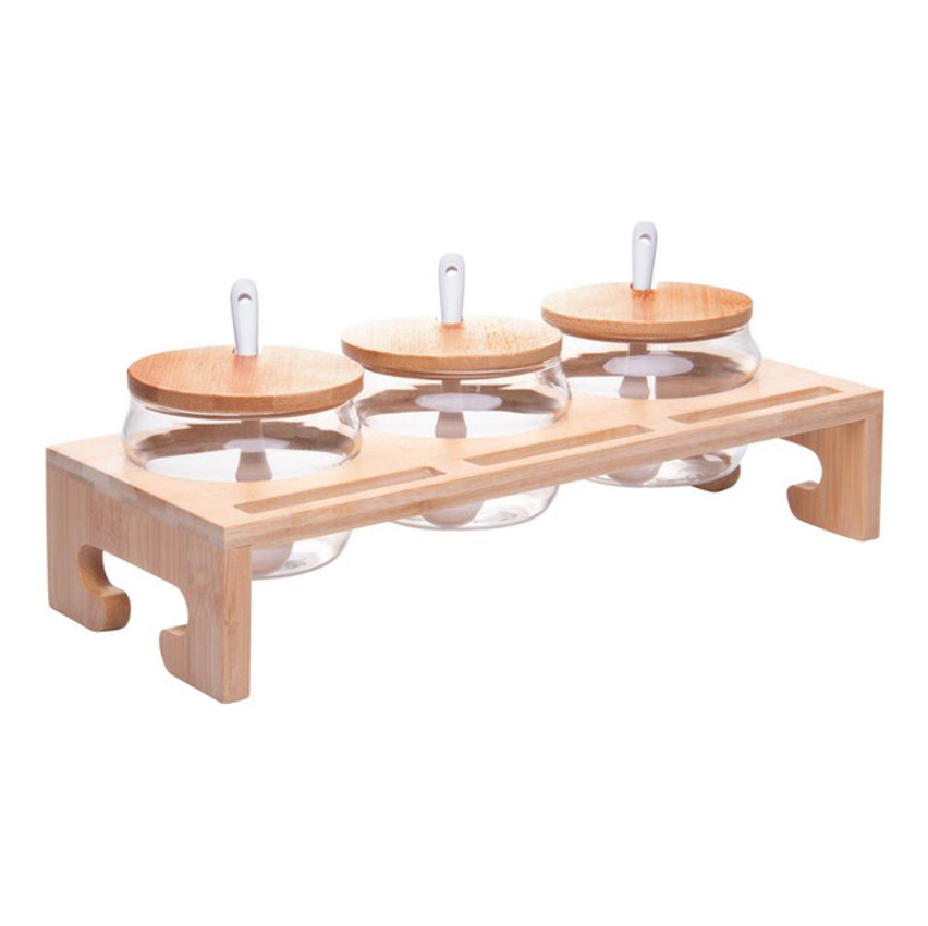 Porta Temperos De Vidro Borossilicato Com Tampa E Suporte De Bambu Conjunto Com 3 Potes De 230ml - Wolff