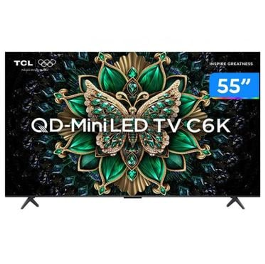 Smart TV 55" TCL 4K UHD MiniLED 55C6K 120Hz Google TV AiPQ Google Assistente 4 HDMI 2 USB