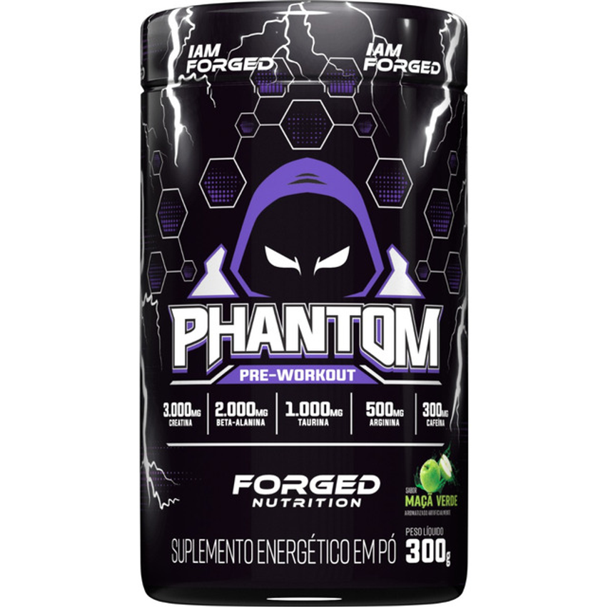 Pré Treino Phantom Fórmula Exclusiva 300g Com Beta Alanina Creatina Cafeína Taurina Zinco Sabor Maça Verde Forged Nutrition