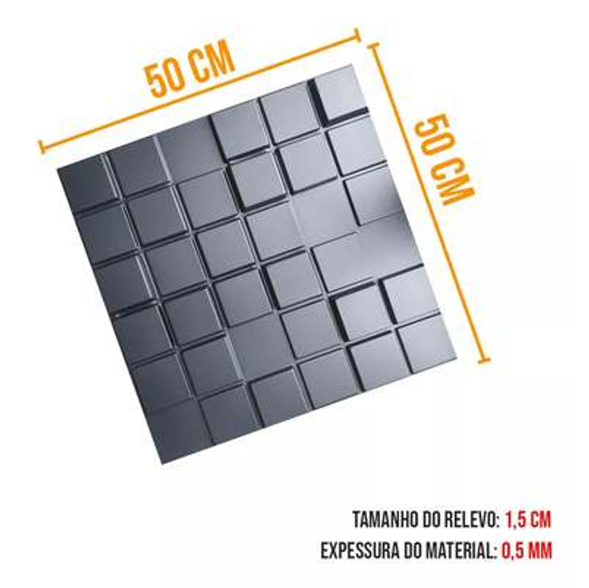 Kit 10 Placas 3d De Parede Revestimento Pixel Preta