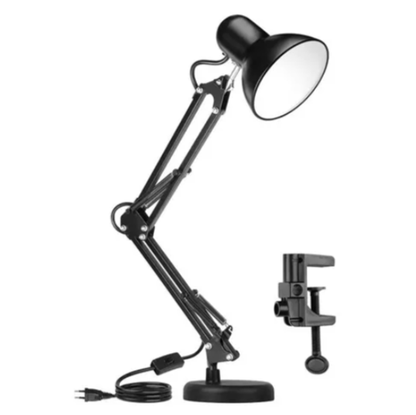 Luminária Mesa Abajur Quarto Articulável Com Garra E Base