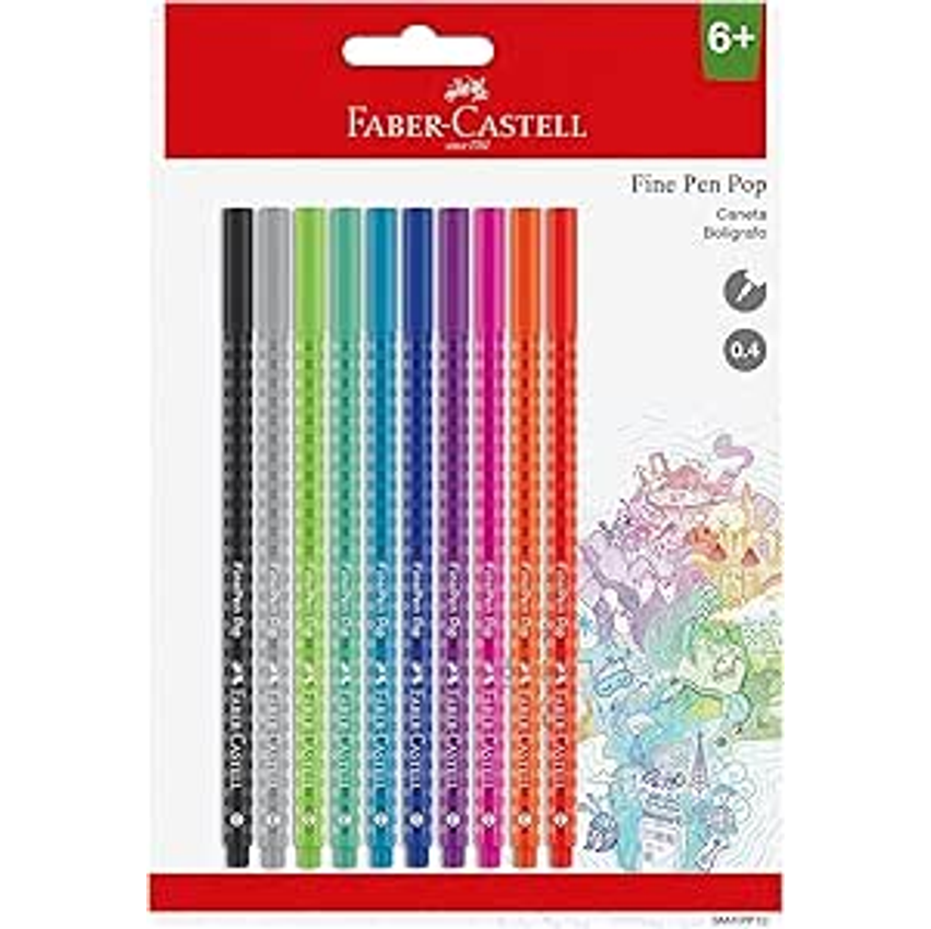 Caneta Ponta Fina, Fine Pen PoP, Faber-Castell,SM/FPP10, cartela com 10 unidades