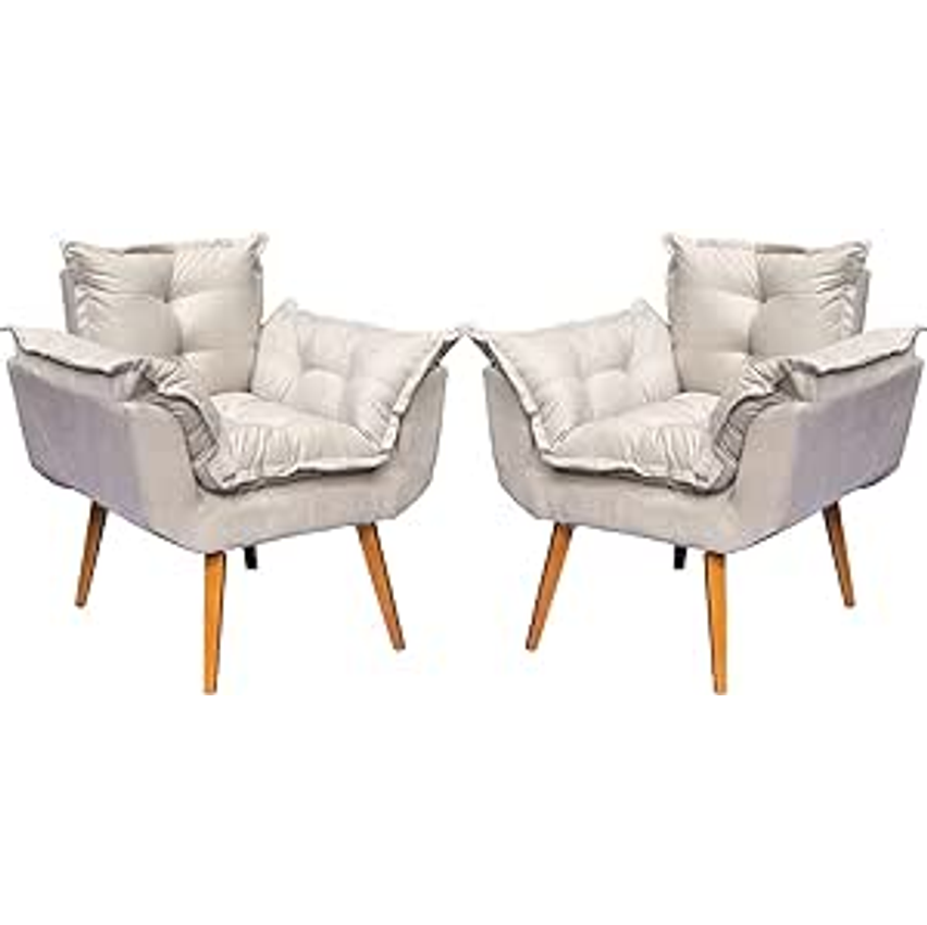Kit 2 Poltronas Alice Para Sala Decorativas Cadeiras Confortáveis Para Sala De Espera Recepção Consultório Escritório Manicure Pé Castanho - Clique & Decore (bege)