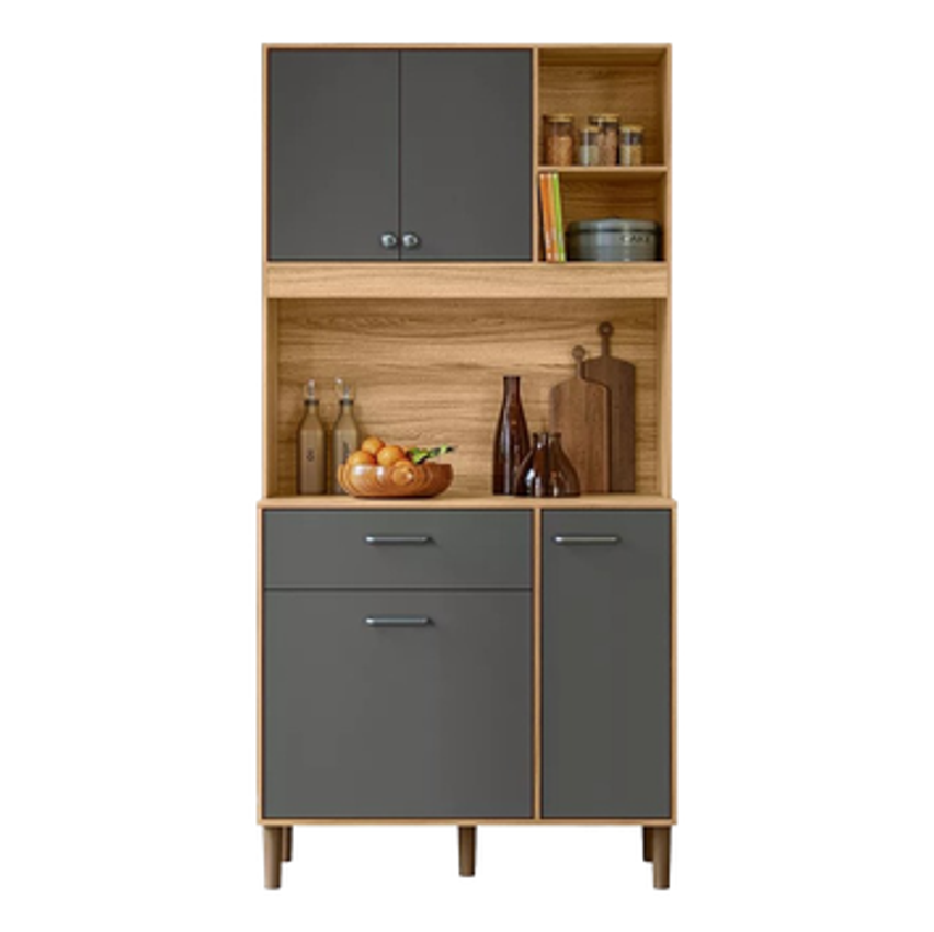 Kit Armário De Cozinha Erva Doce 90 Compacto Com 4 Portas E Bancada Multiuso Cor Freijó Chumbo