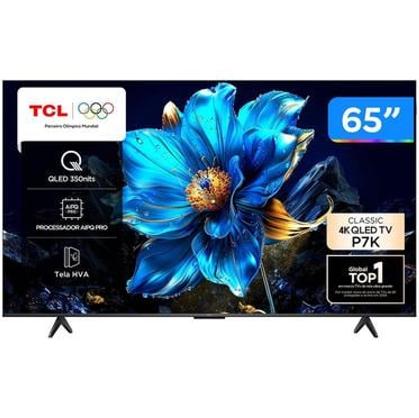 Smart TV 65" TCL 4K UHD QLED 65P7K Google TV AiPQ Google Assistente 3 HDMI 1 USB