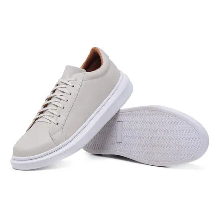 Tênis Masculino Casual Couro Solado Alto Confort Premium
