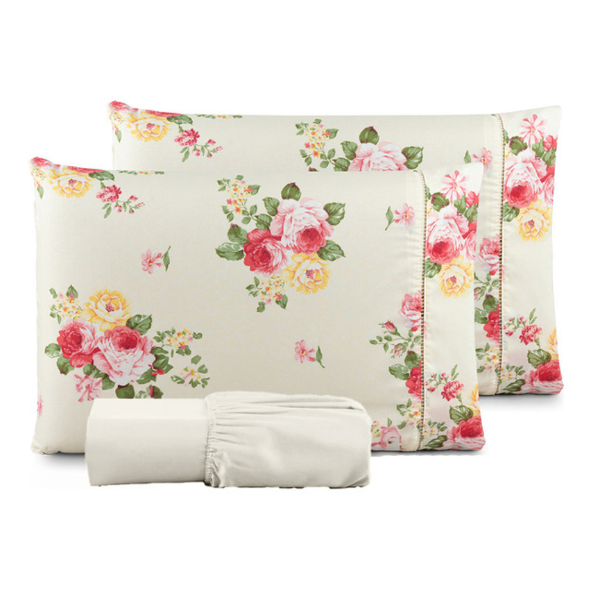 Kit Jogo Lençol Queen Percal 400 Fios Completo Sofisticado Cor Flores Verde Desenho Do Tecido Estampado