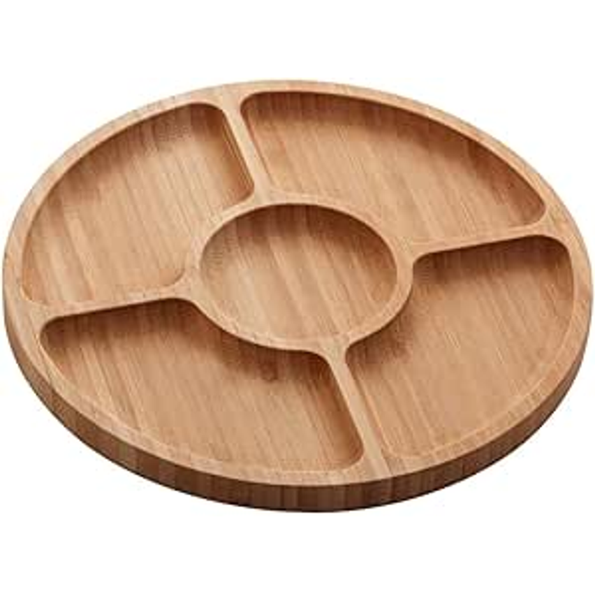 Petisqueira de Bambu com 5 Divisórias Round 25cm x 25cm x 1,6cm - Lyor