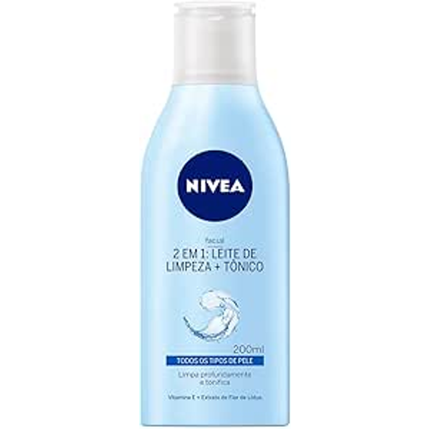NIVEA Loção 2 em 1 200ml - Leite de Limpeza e Tônico - Remove as impurezas, inclusive resíduos de maquiagem e poluição, tonifica profundamente e deixa a pele mais saudável - Cuidado facial
